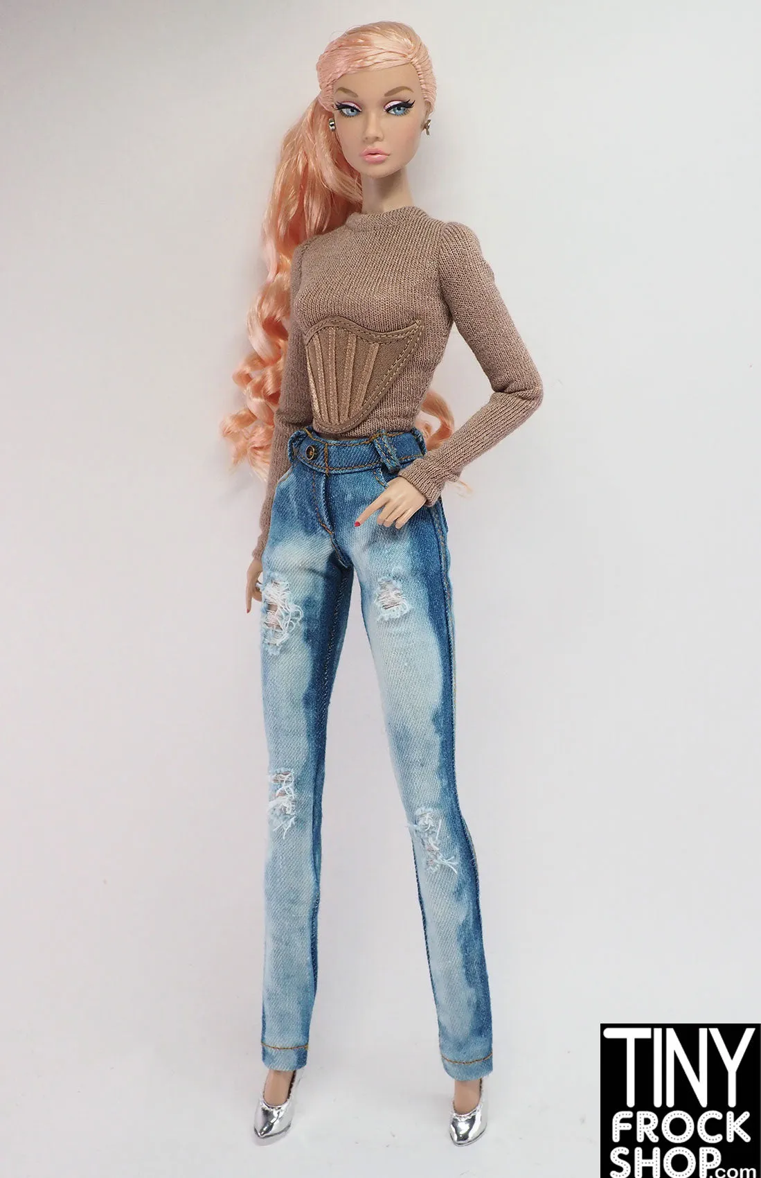 11.5" Poppy Parker Bleached Blue Ripped Denim Jeans