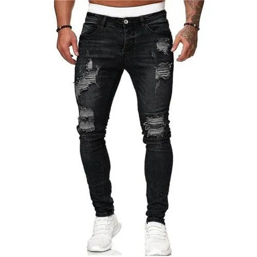 2024 New Street Style Ripped Skinny Jeans Men Vintage