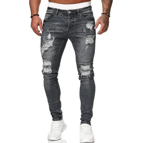 2024 New Street Style Ripped Skinny Jeans Men Vintage