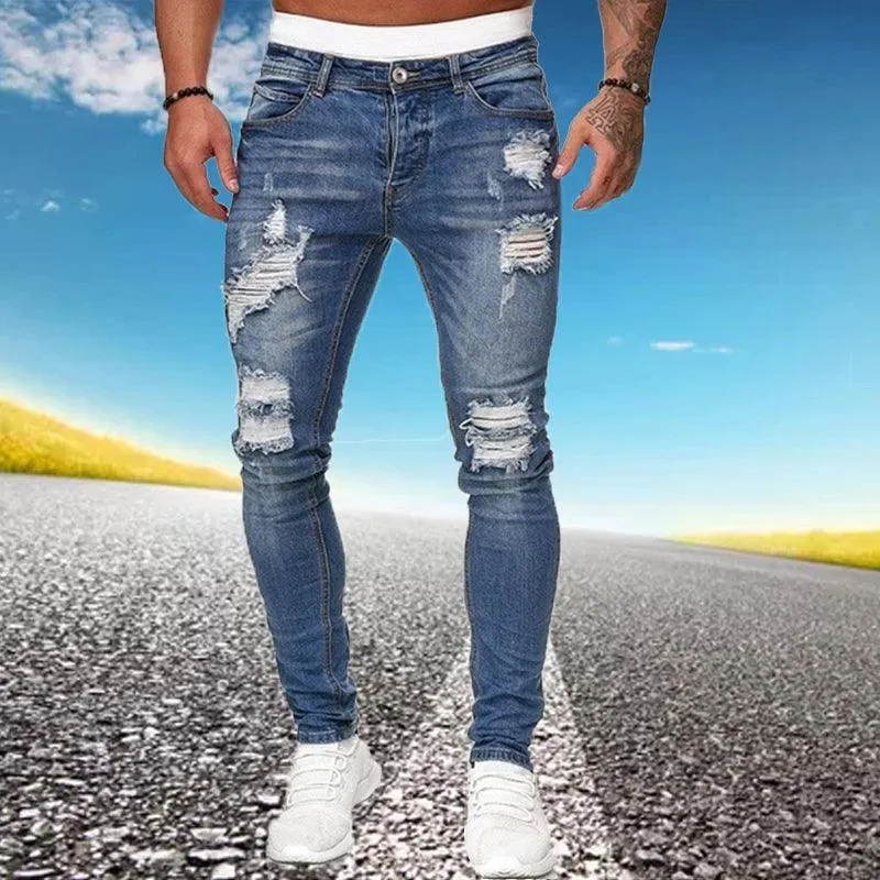 2024 New Street Style Ripped Skinny Jeans Men Vintage