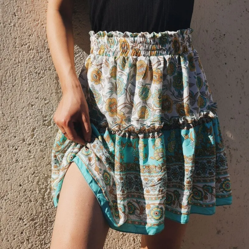 Ashore Shop New In Summer Floral Print Boho Beach Loose Short Skirt Women 2023