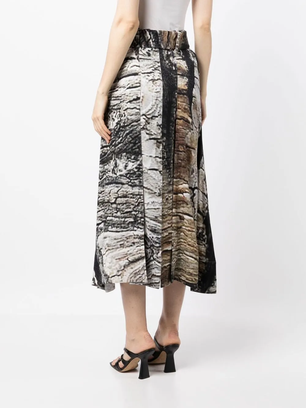 BARK PRINT PLEATED BELTED SKIRT