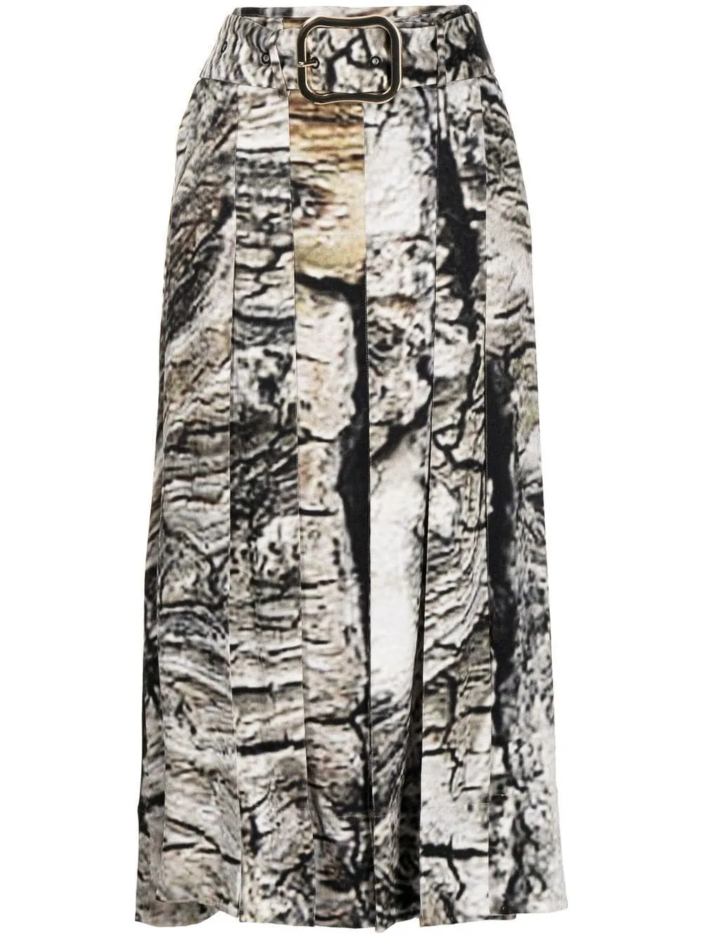 BARK PRINT PLEATED BELTED SKIRT