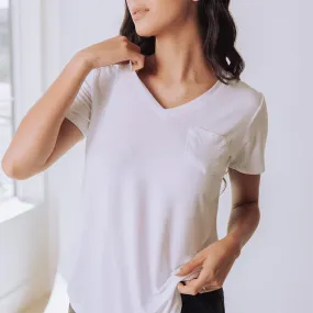 Basic V Neck Tee, Bamboo White