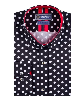 Black Dot Print Men's Shirt with Matching Handkerchief