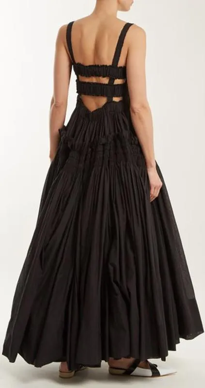 Black Gathered Smocked Maxi Dress