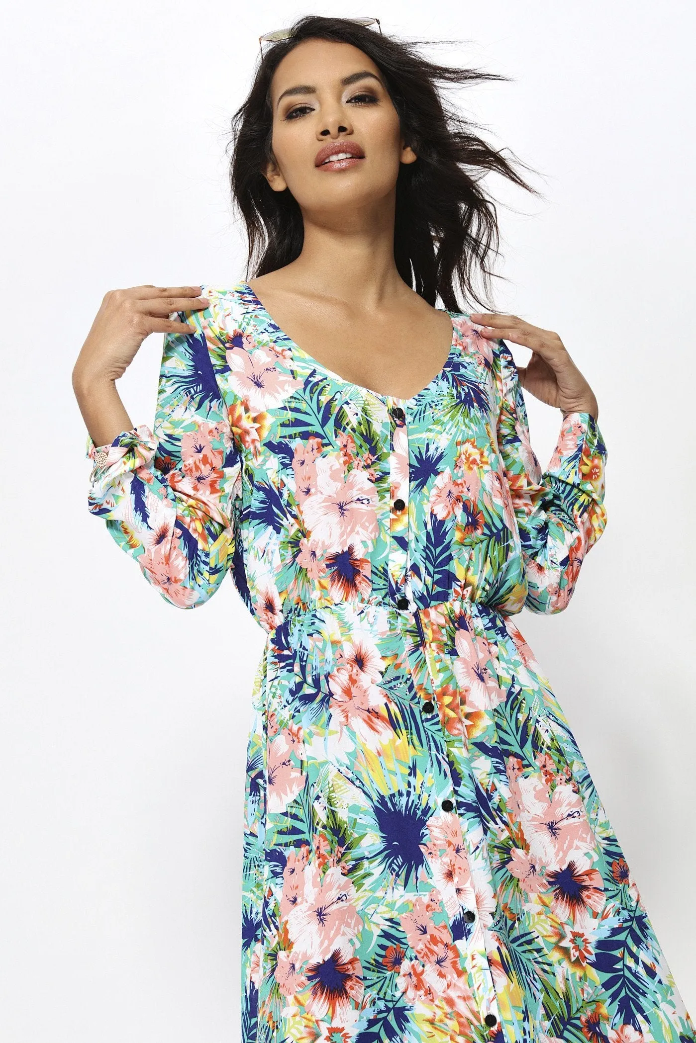 Blue Floral Long Sleeve Maxi Dress