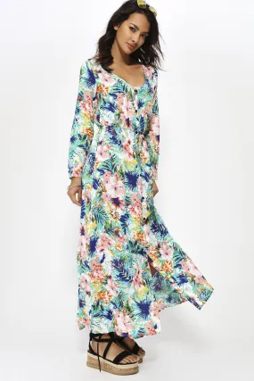 Blue Floral Long Sleeve Maxi Dress