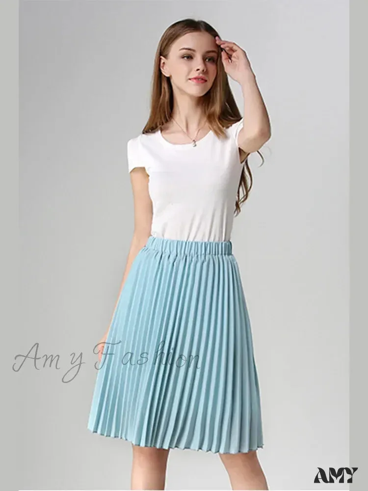 Chiffon Pleated Vintage High Waist Tutu Midi Rokken Summer Style Skirt