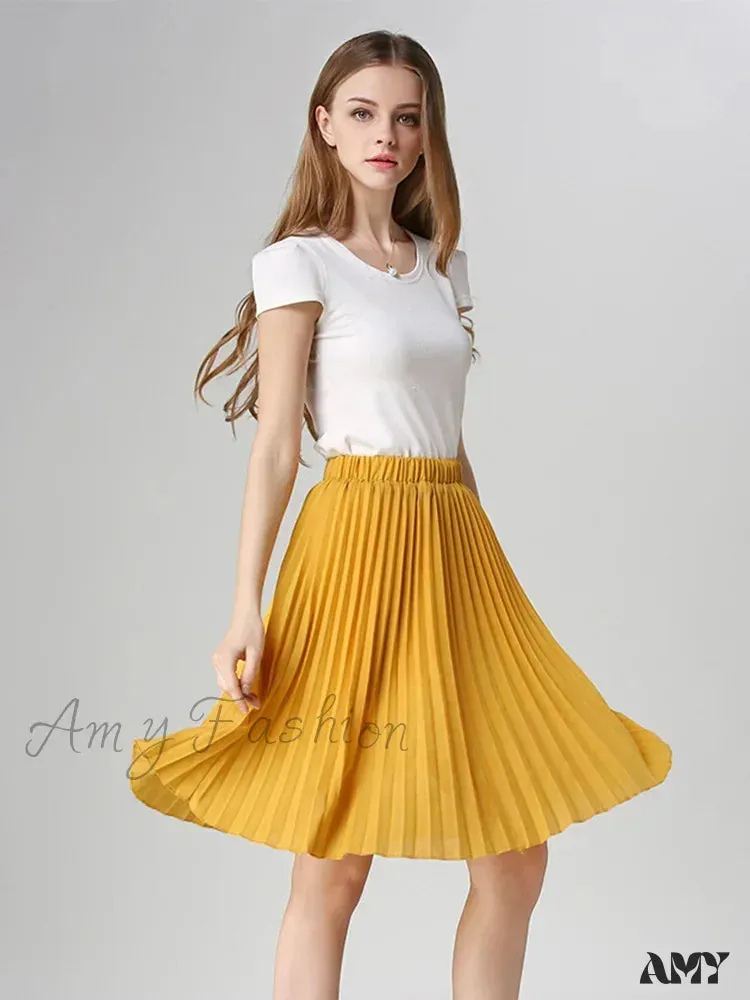 Chiffon Pleated Vintage High Waist Tutu Midi Rokken Summer Style Skirt