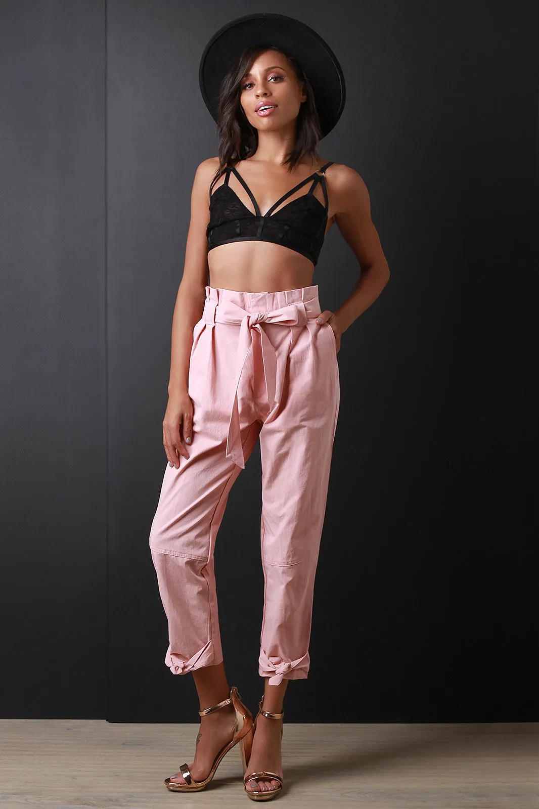 Cinched Bow-Tie High Waisted Pants