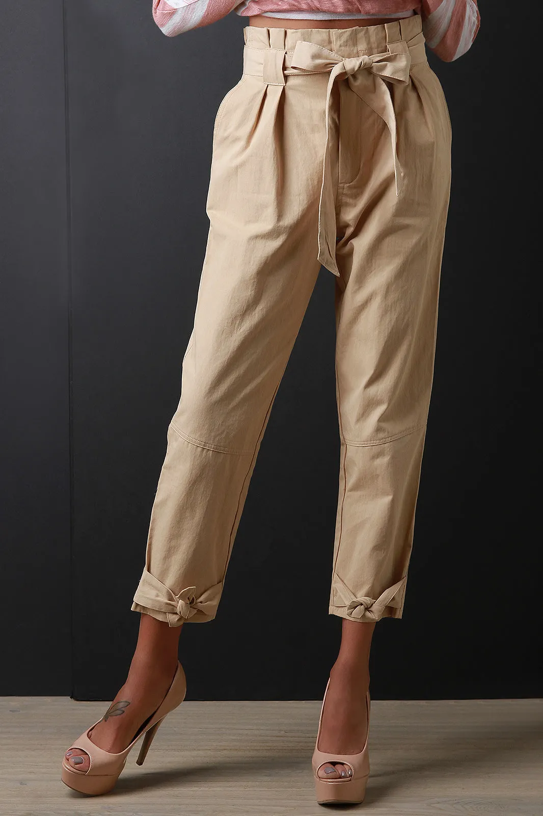 Cinched Bow-Tie High Waisted Pants