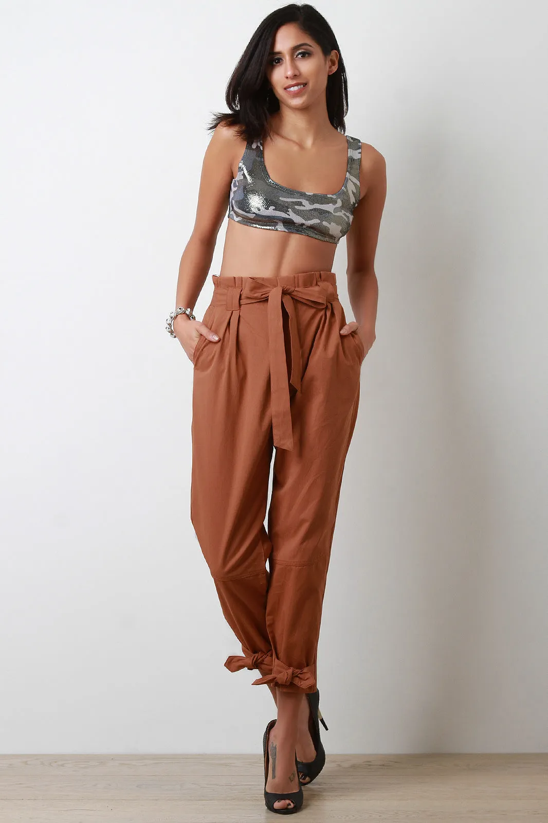 Cinched Bow-Tie High Waisted Pants