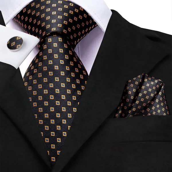 Classy Men Black Gold Modern Polka Dot Silk Tie