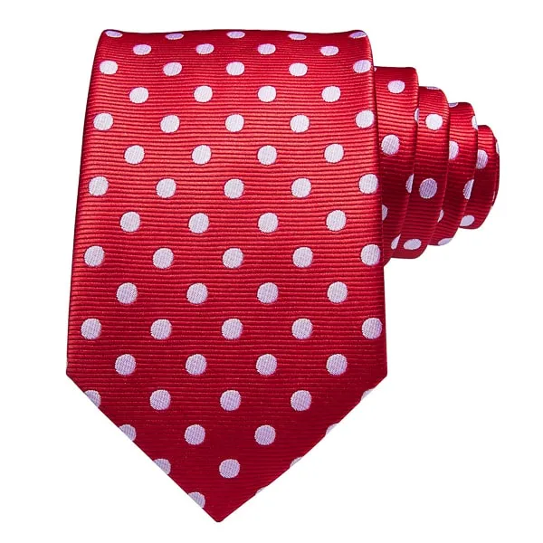 Classy Men Red White Polka Dot Silk Tie