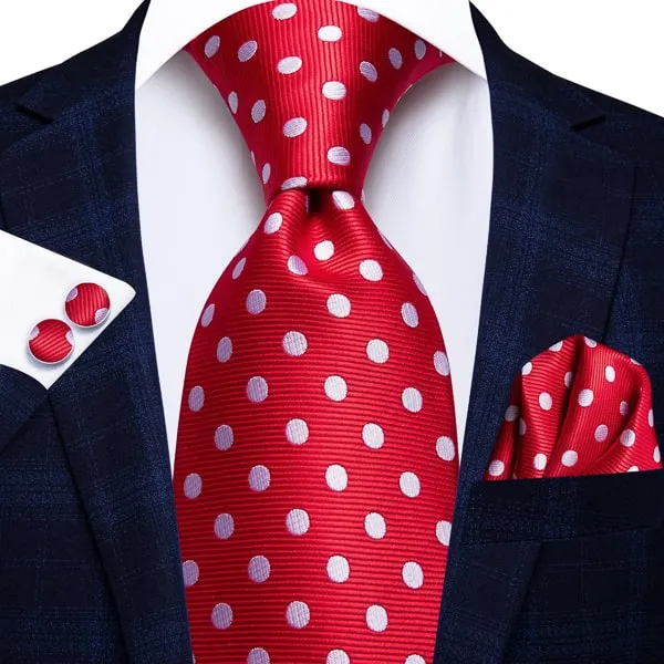 Classy Men Red White Polka Dot Silk Tie