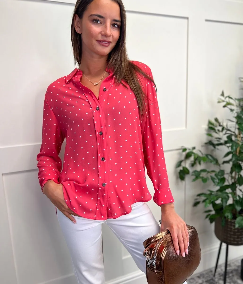 Coral Pink Polka Dot Shirt