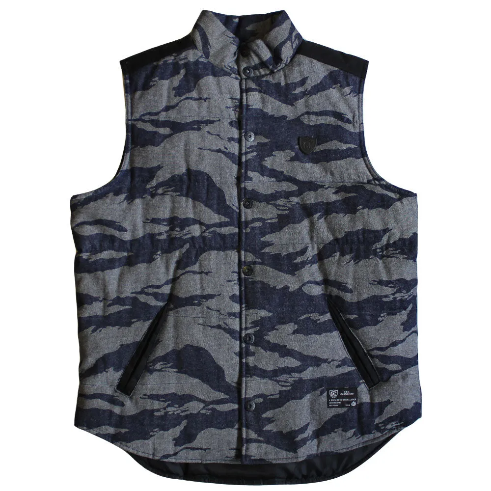 Crooks & Castles Snap Up Denim Vest Tiger Black