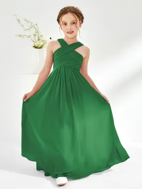 Cross Shoulder Strap Junior Bridesmaid Dresses with Empire Waist Emerald