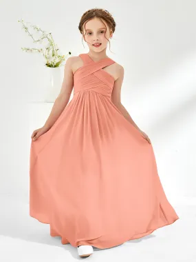 Cross Shoulder Strap Junior Bridesmaid Dresses with Empire Waist Papaya