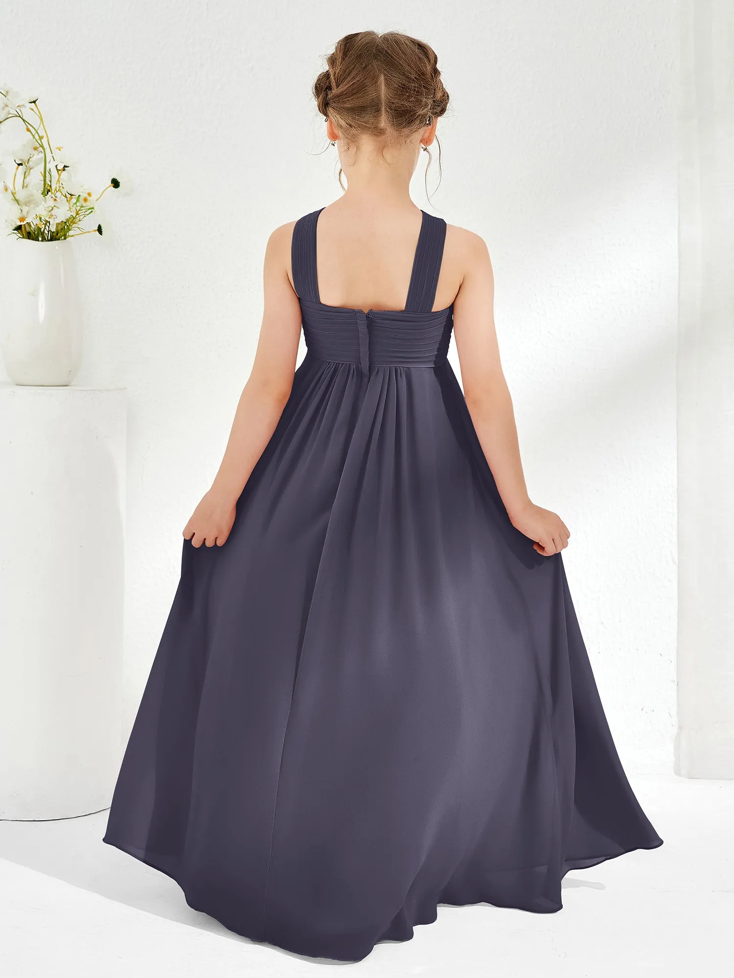 Cross Shoulder Strap Junior Bridesmaid Dresses with Empire Waist Stormy