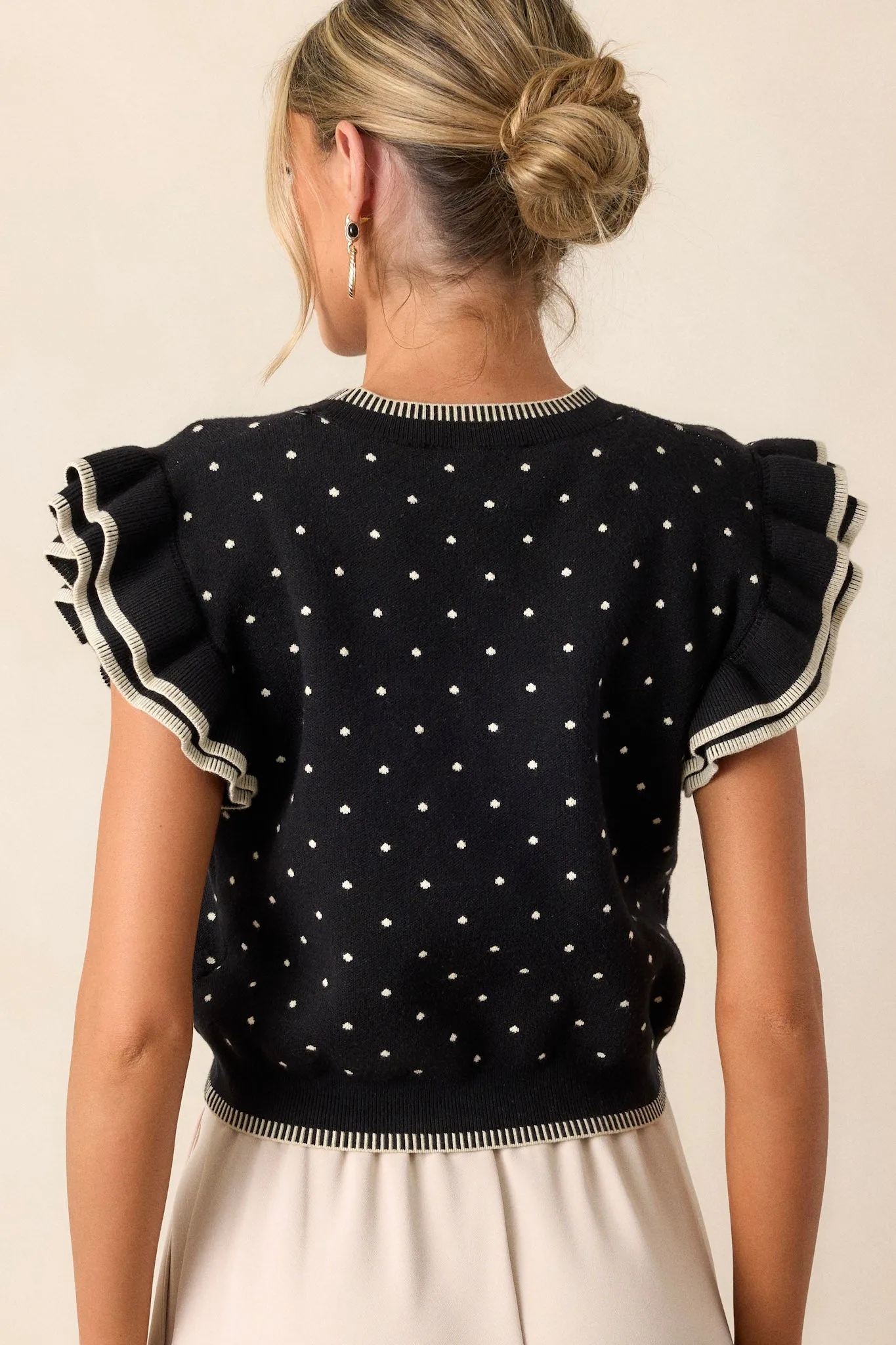 Distant Memory Black Polka Dot Flutter Sleeve Sweater