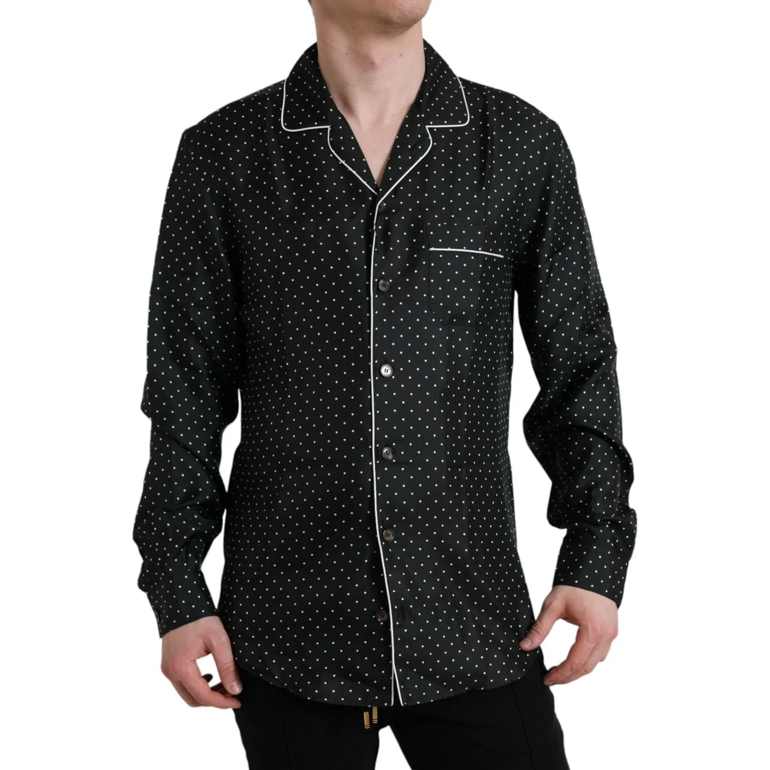 Dolce & Gabbana Black Polka Dot Silk Long Sleeve Shirt