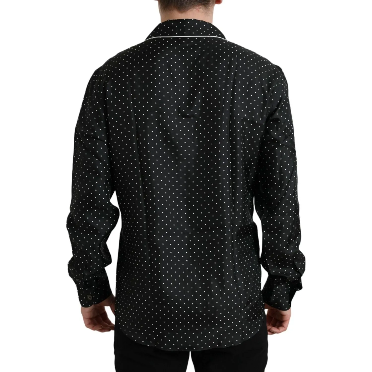 Dolce & Gabbana Black Polka Dot Silk Long Sleeve Shirt