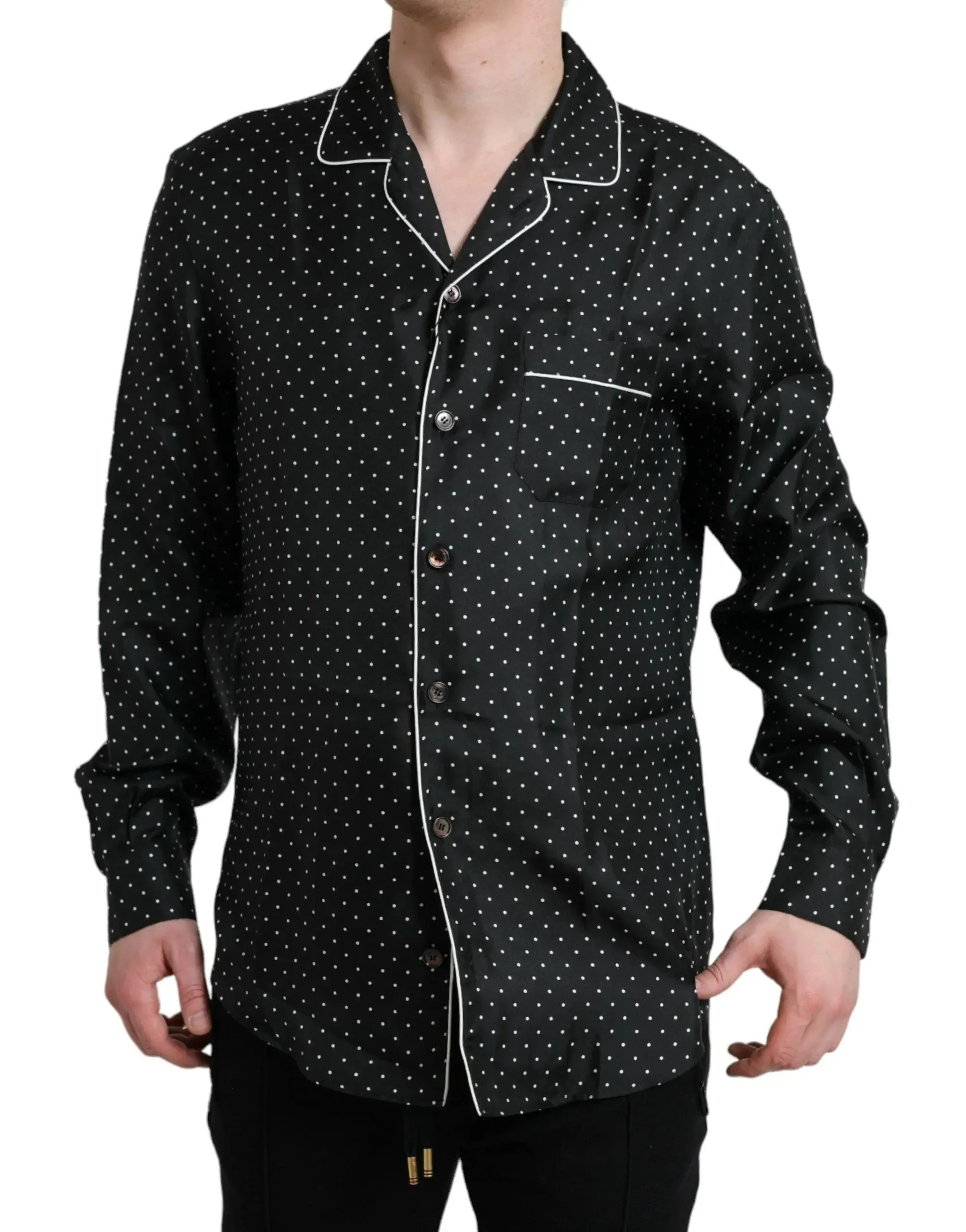 Dolce & Gabbana Polka Dot Silk Long Sleeve Pajama Shirt