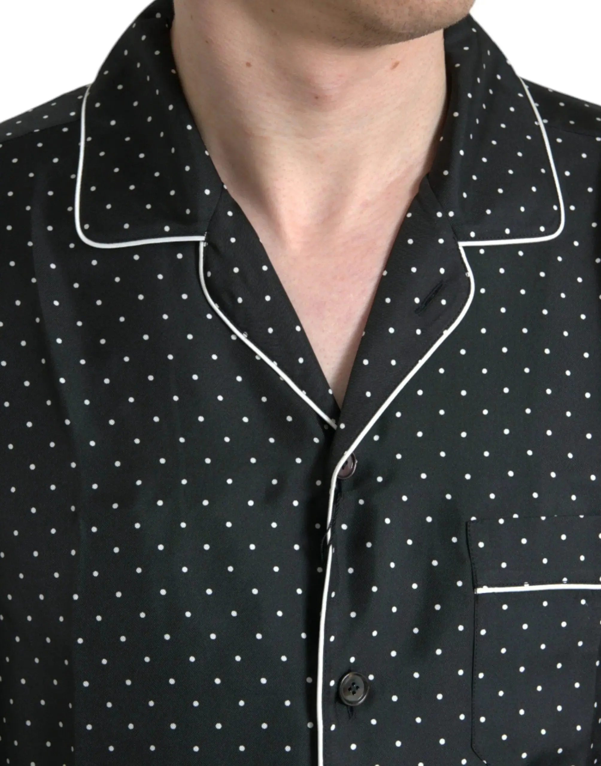 Dolce & Gabbana Polka Dot Silk Long Sleeve Pajama Shirt