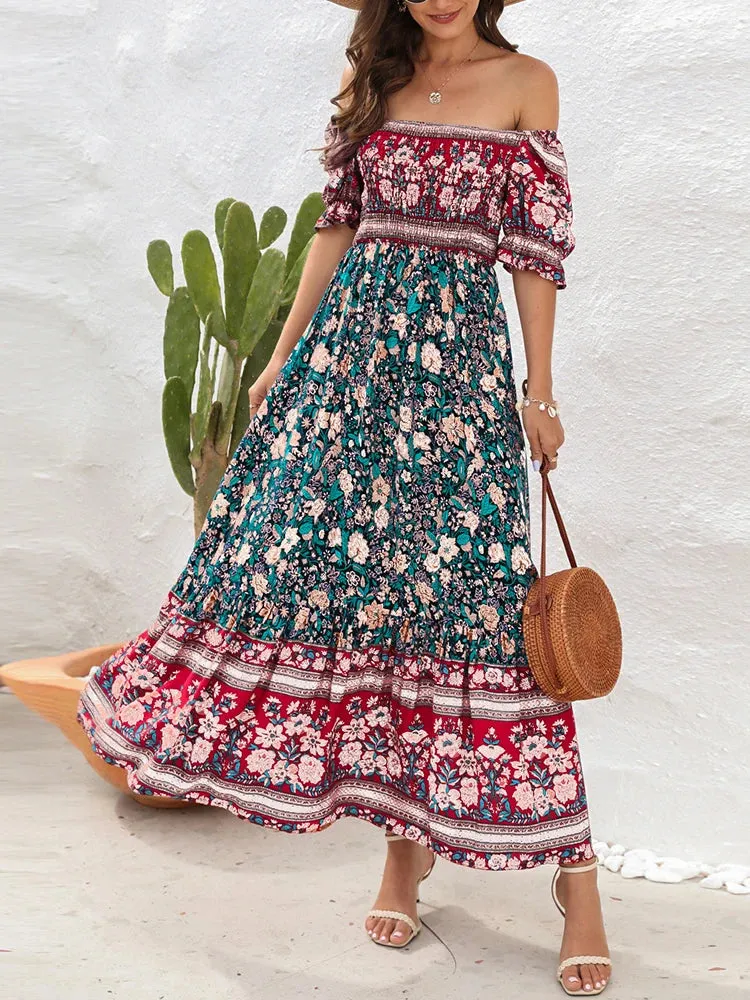 DressBetty - 2024 Summer Beach Bohemian Casual Boho Dress with Short Sleeves