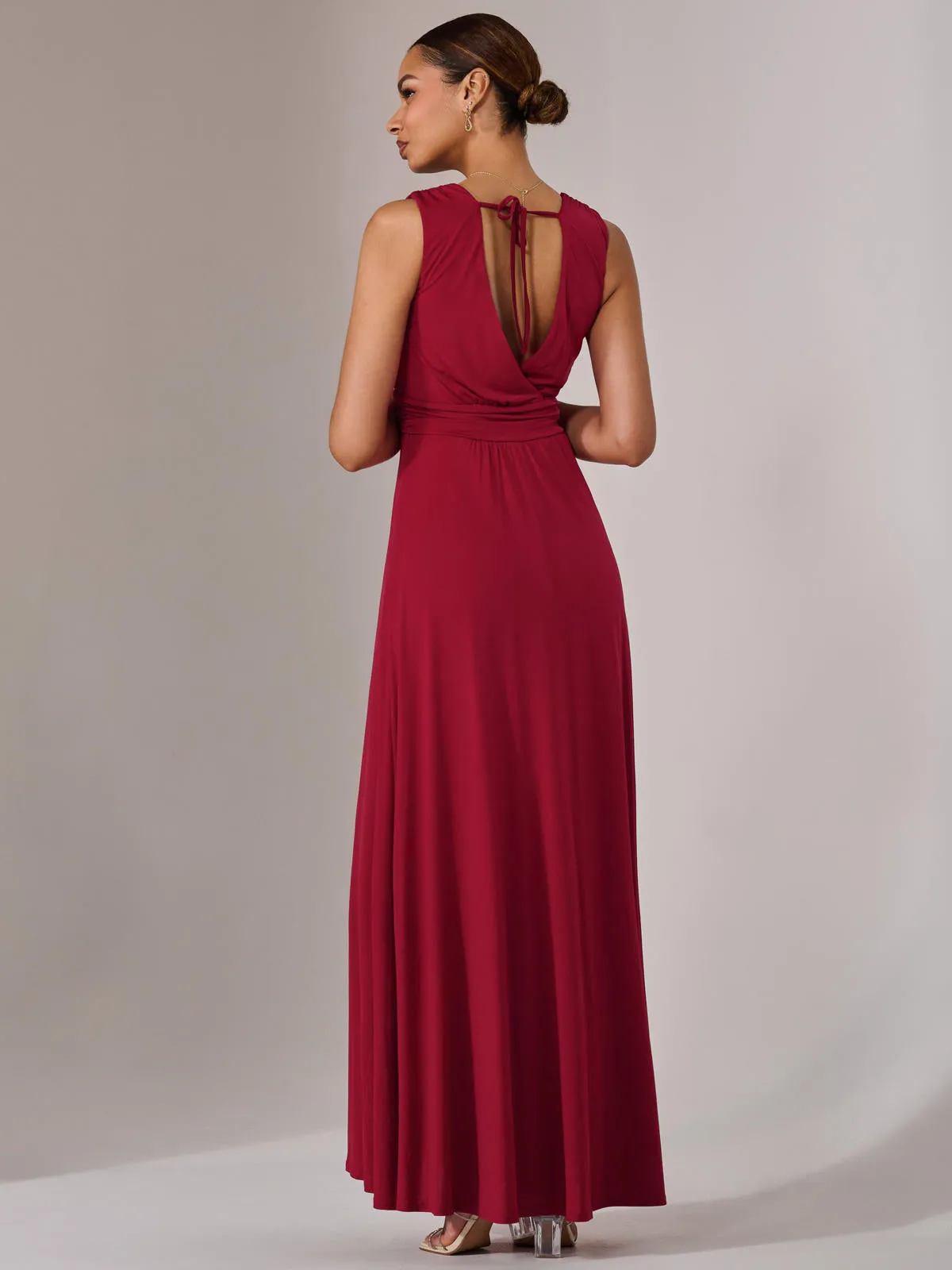 Ella Wrap Bodice Jersey Maxi Dress, Dark Red