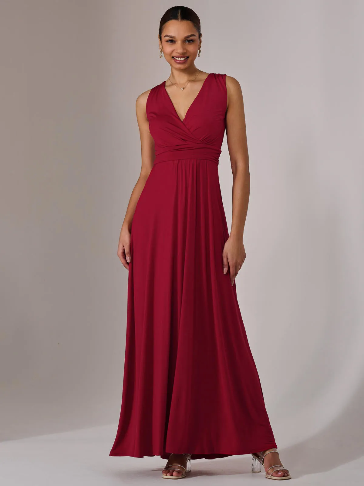 Ella Wrap Bodice Jersey Maxi Dress, Dark Red