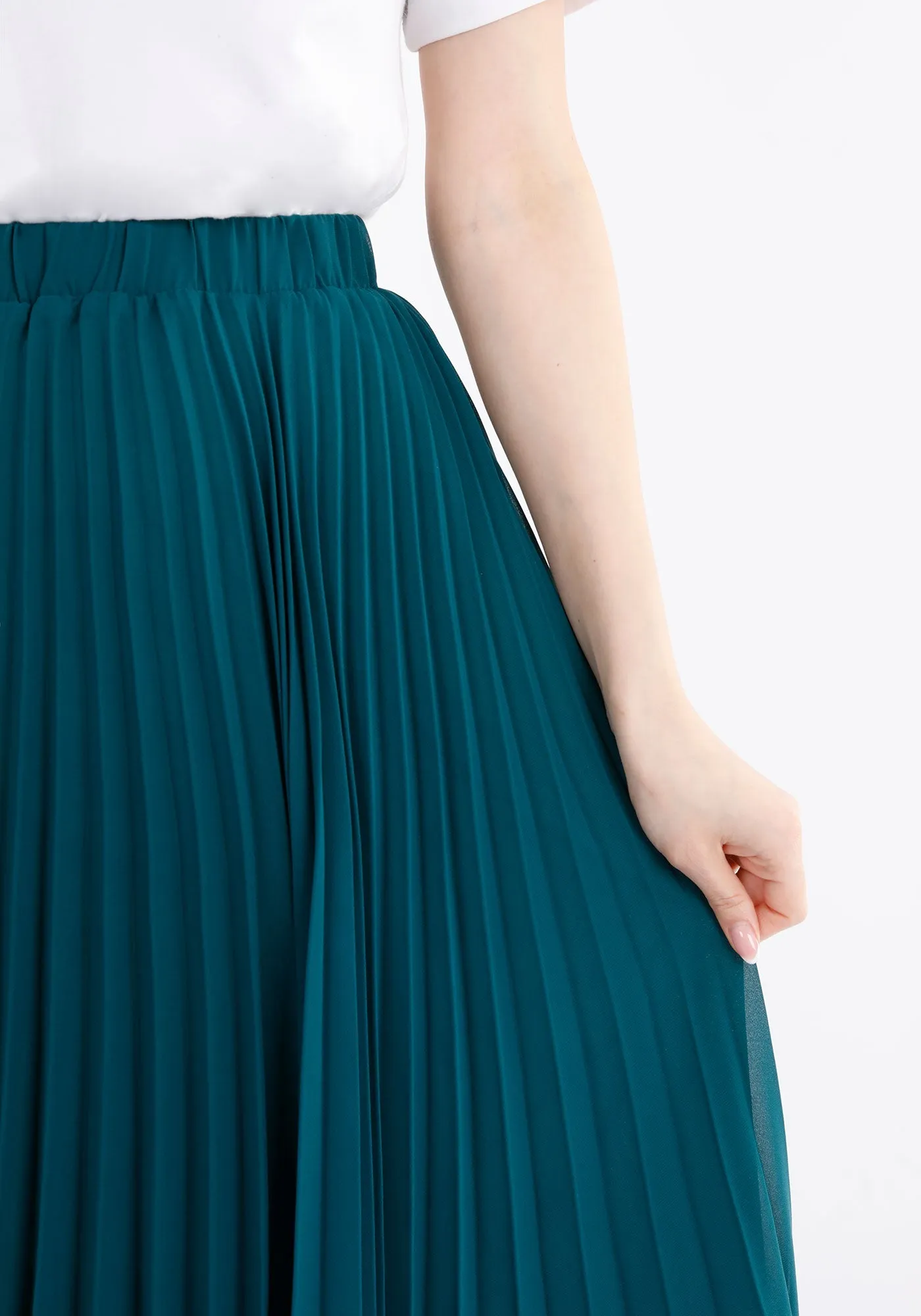 Emerald Green Pleated Chiffon Plisse Midi Skirt