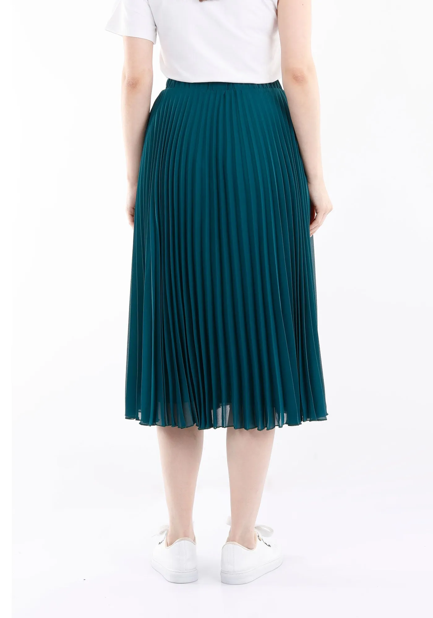 Emerald Green Pleated Chiffon Plisse Midi Skirt