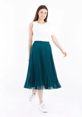 Emerald Green Pleated Chiffon Plisse Midi Skirt