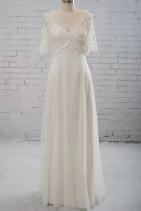 Empire Waist V-neck Tulle A-line Wedding Dress