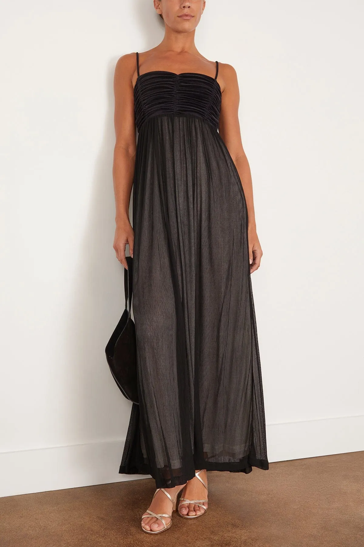 Evening Ruched Bandeau Dress in Black