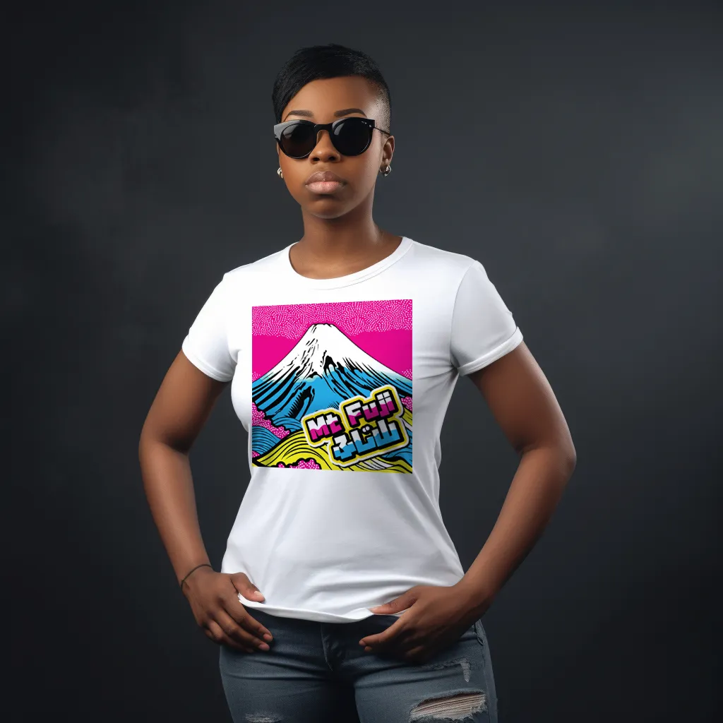 Express Your Style with Mt Fuji Pop Art Women's V-Neck T-Shirts - Vibrant and Unique Designs 002