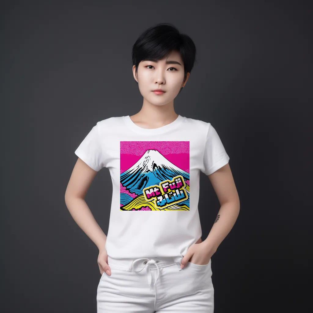 Express Your Style with Mt Fuji Pop Art Women's V-Neck T-Shirts - Vibrant and Unique Designs 002