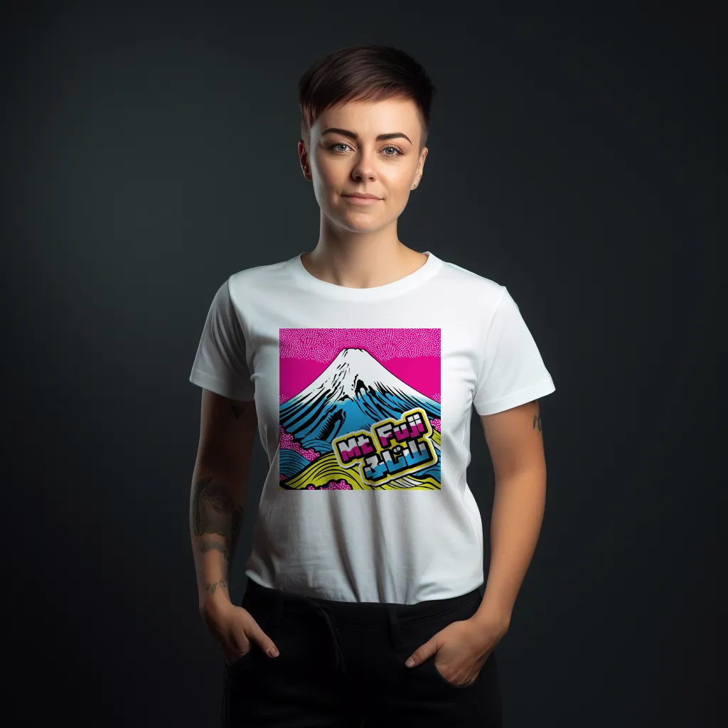 Express Your Style with Mt Fuji Pop Art Women's V-Neck T-Shirts - Vibrant and Unique Designs 002