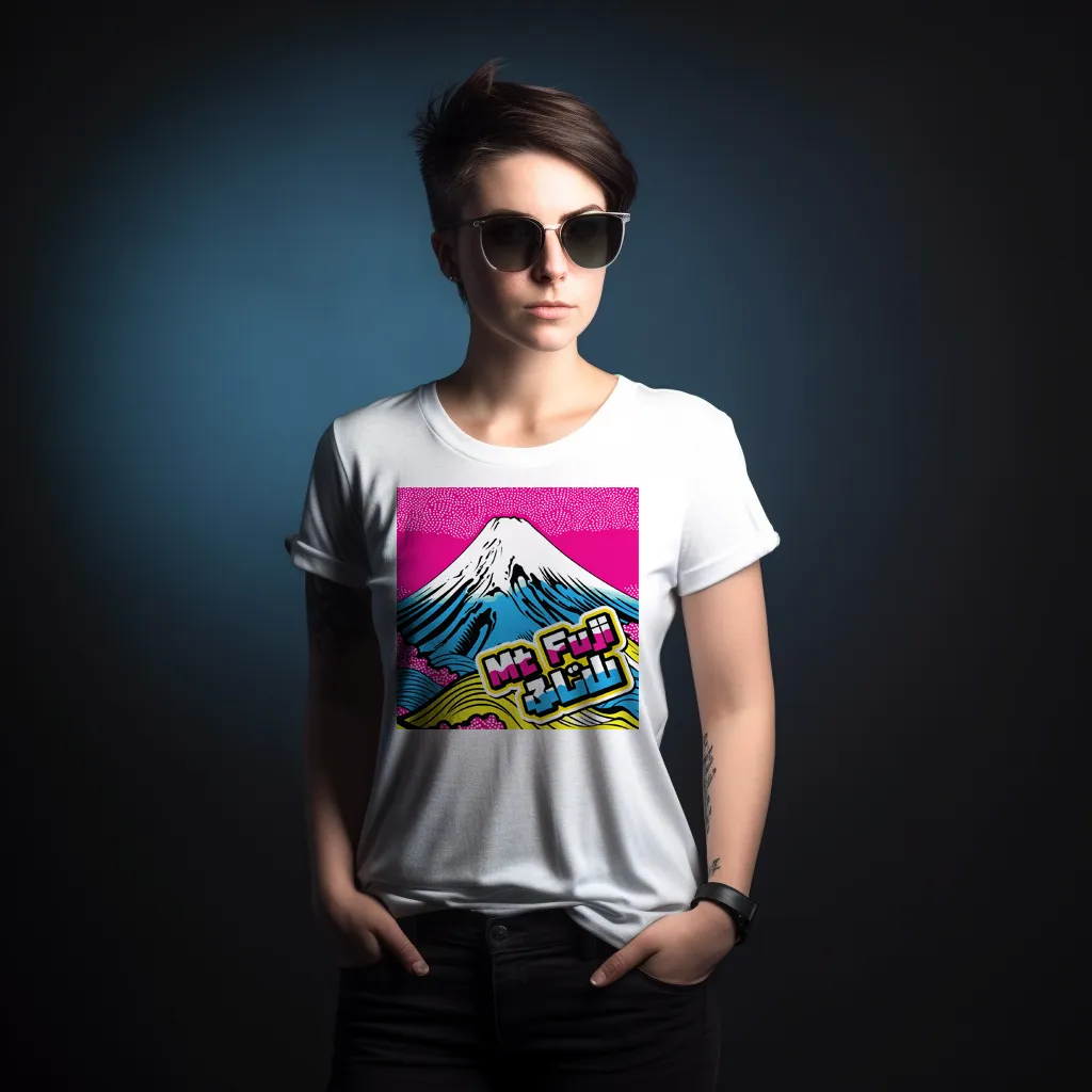 Express Your Style with Mt Fuji Pop Art Women's V-Neck T-Shirts - Vibrant and Unique Designs 002