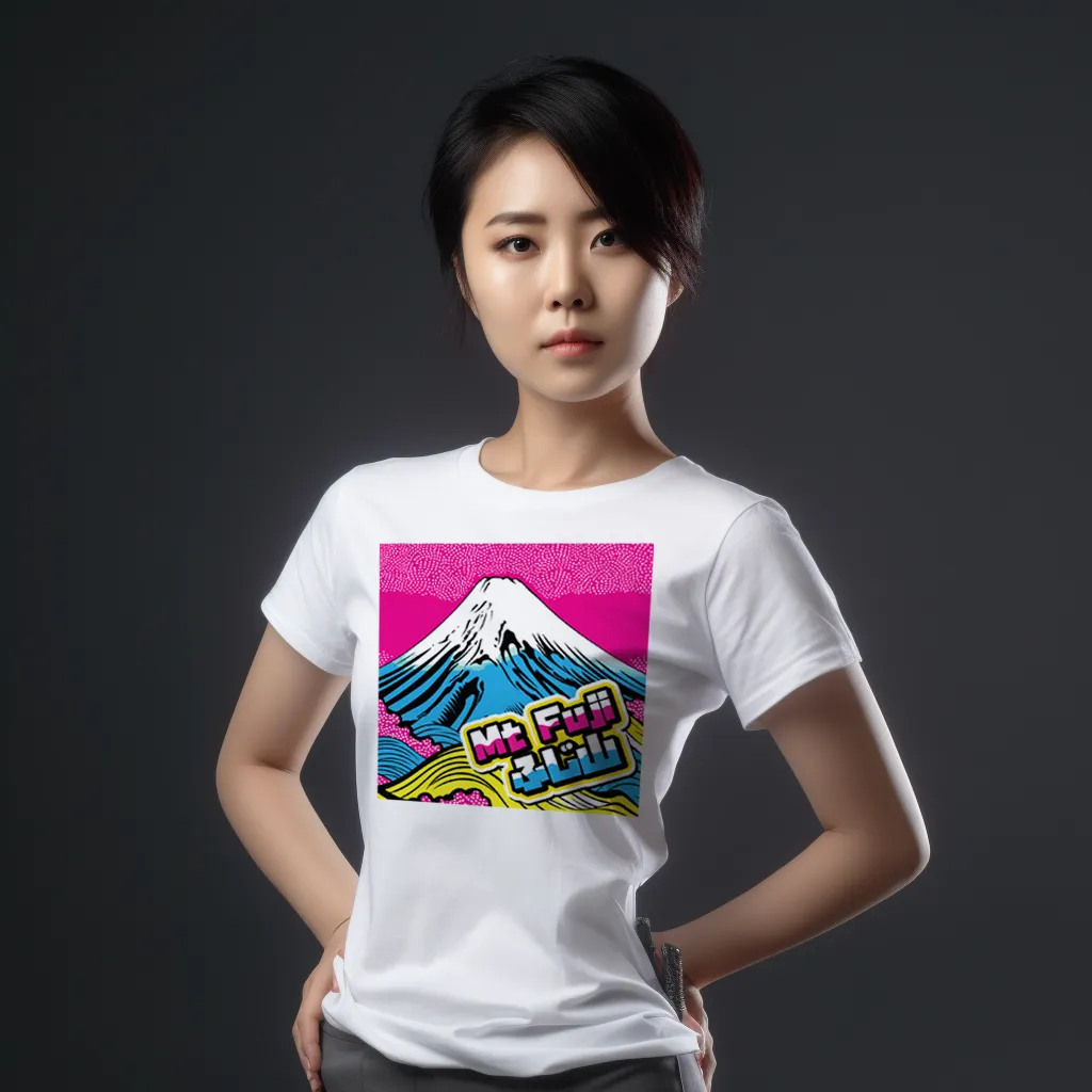 Express Your Style with Mt Fuji Pop Art Women's V-Neck T-Shirts - Vibrant and Unique Designs 002