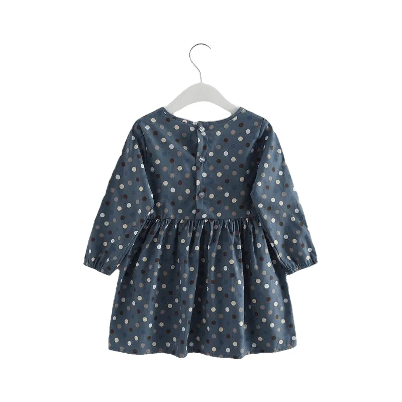 Fashionable Comfortable Girls' Long Sleeve Cotton Shirt Dress With Polka Dot