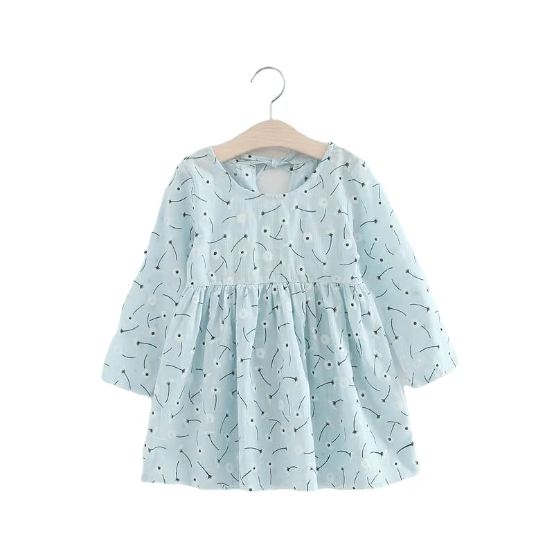 Fashionable Comfortable Girls' Long Sleeve Cotton Shirt Dress With Polka Dot