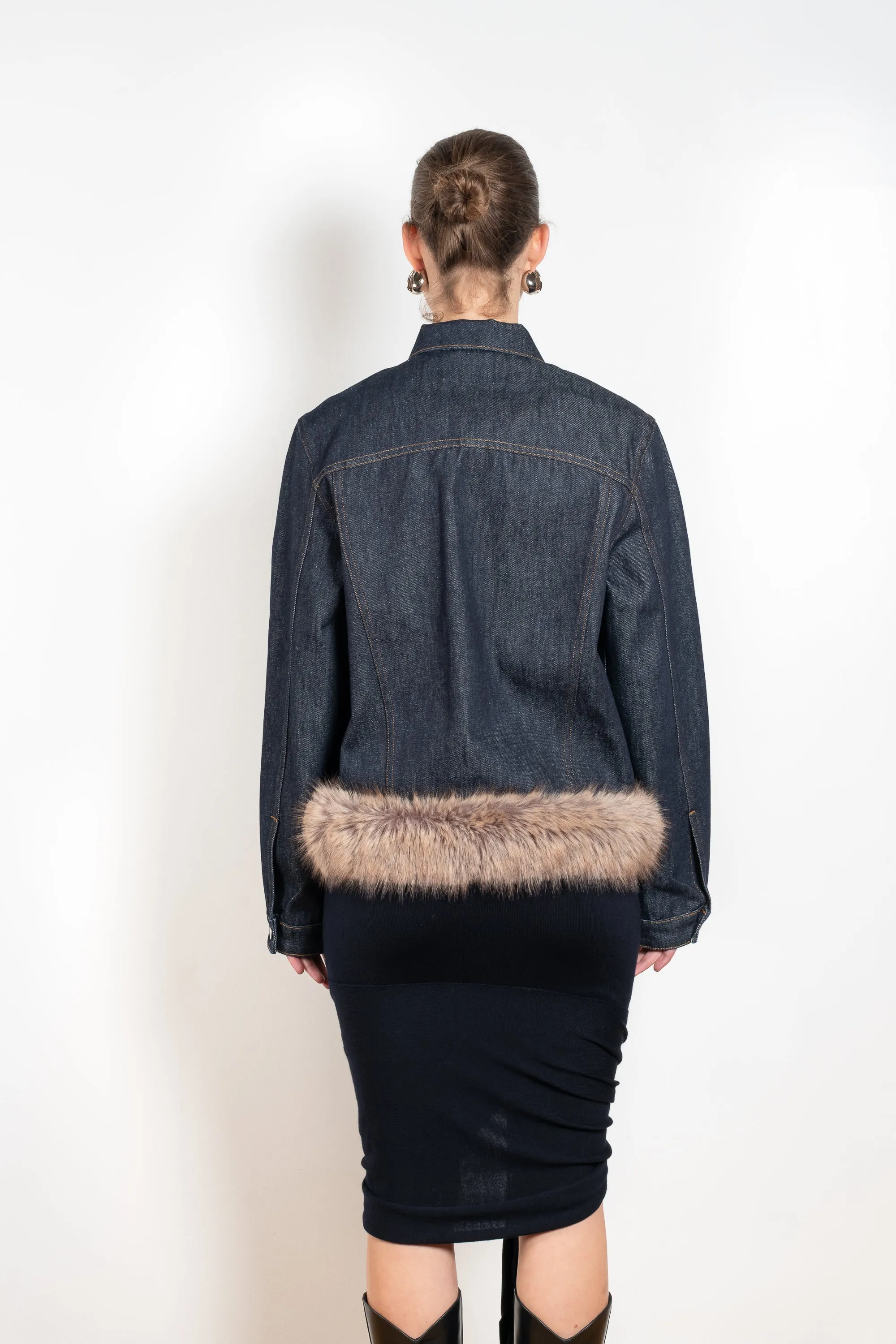 Faux Fur Hem Denim Jacket