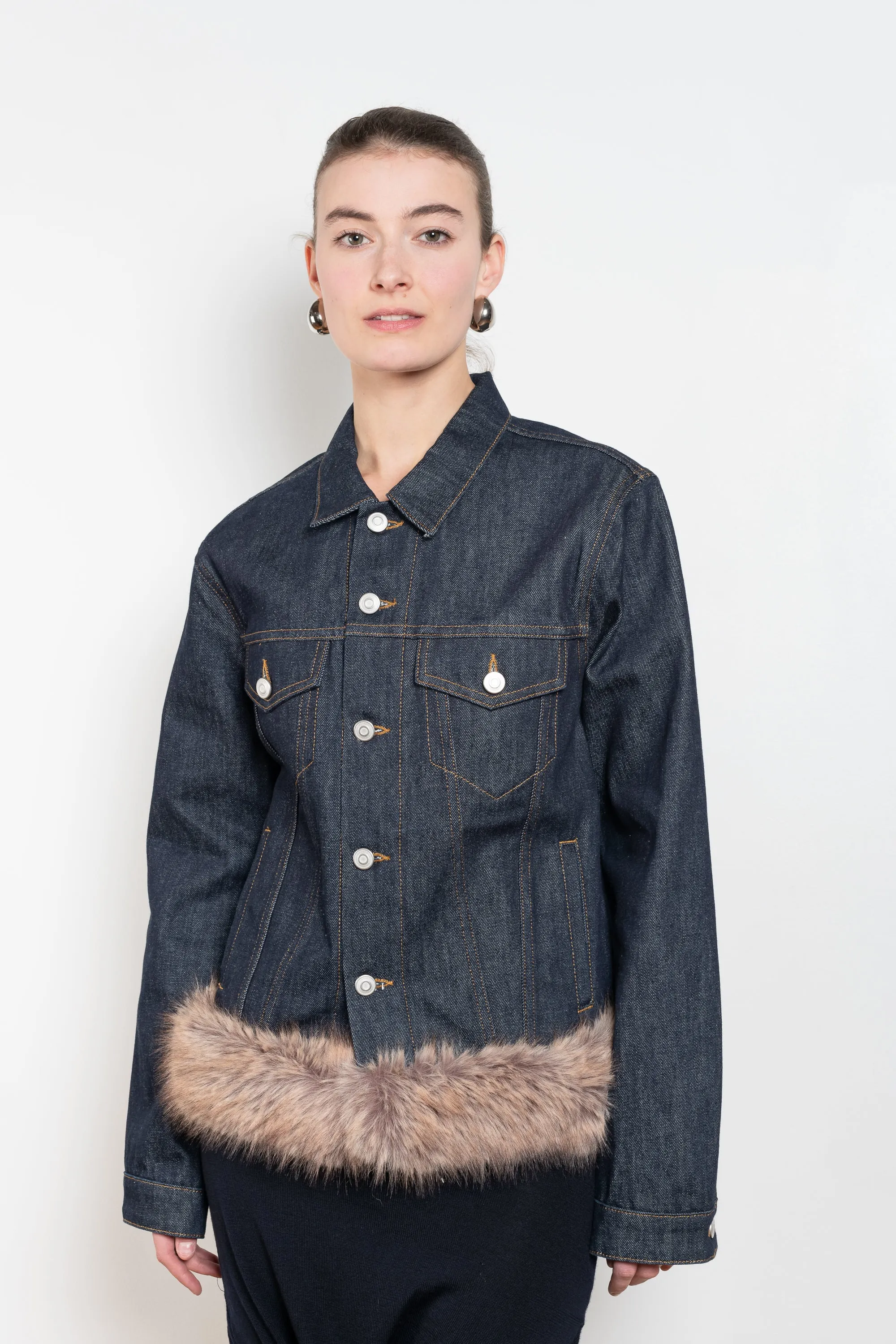 Faux Fur Hem Denim Jacket