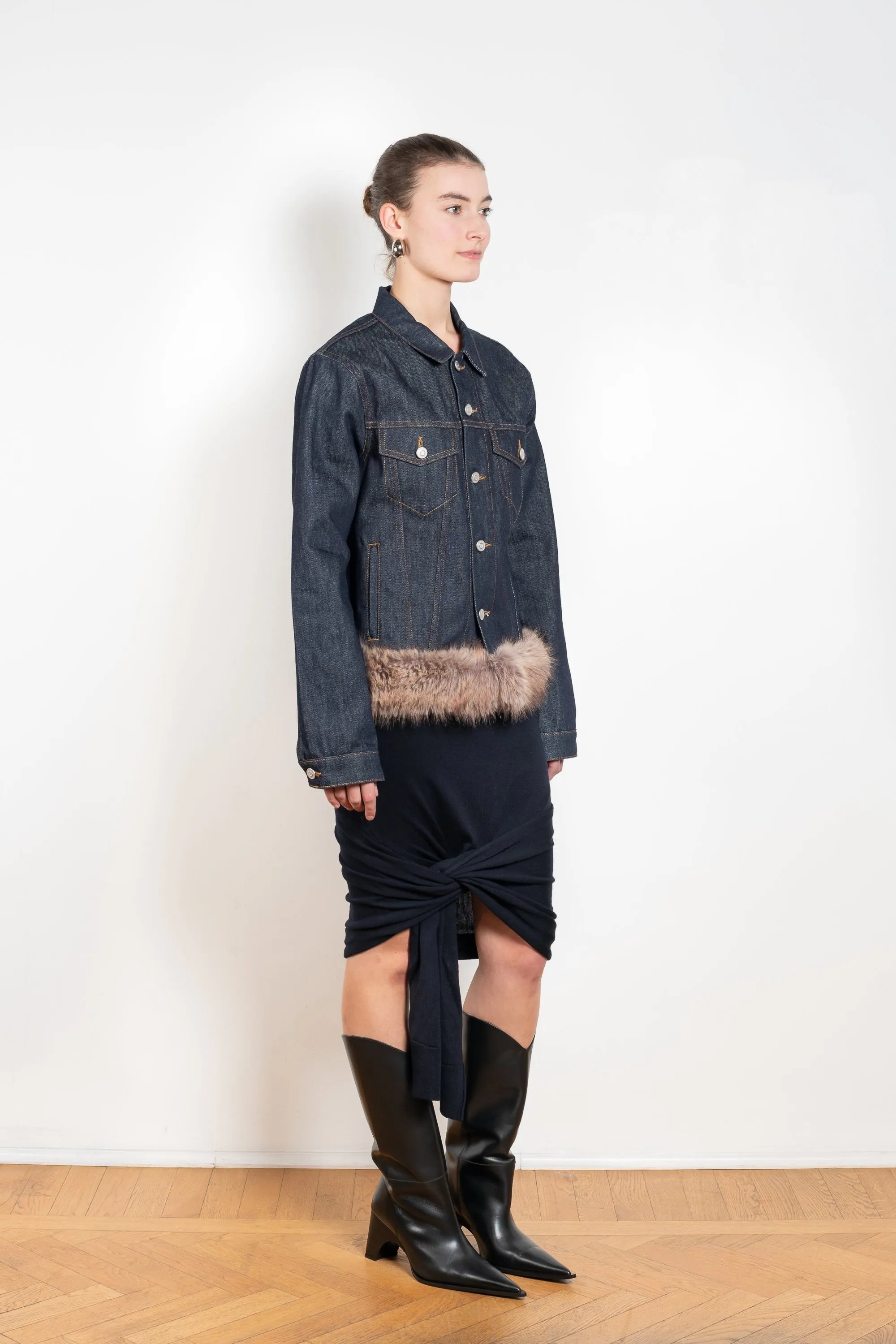 Faux Fur Hem Denim Jacket