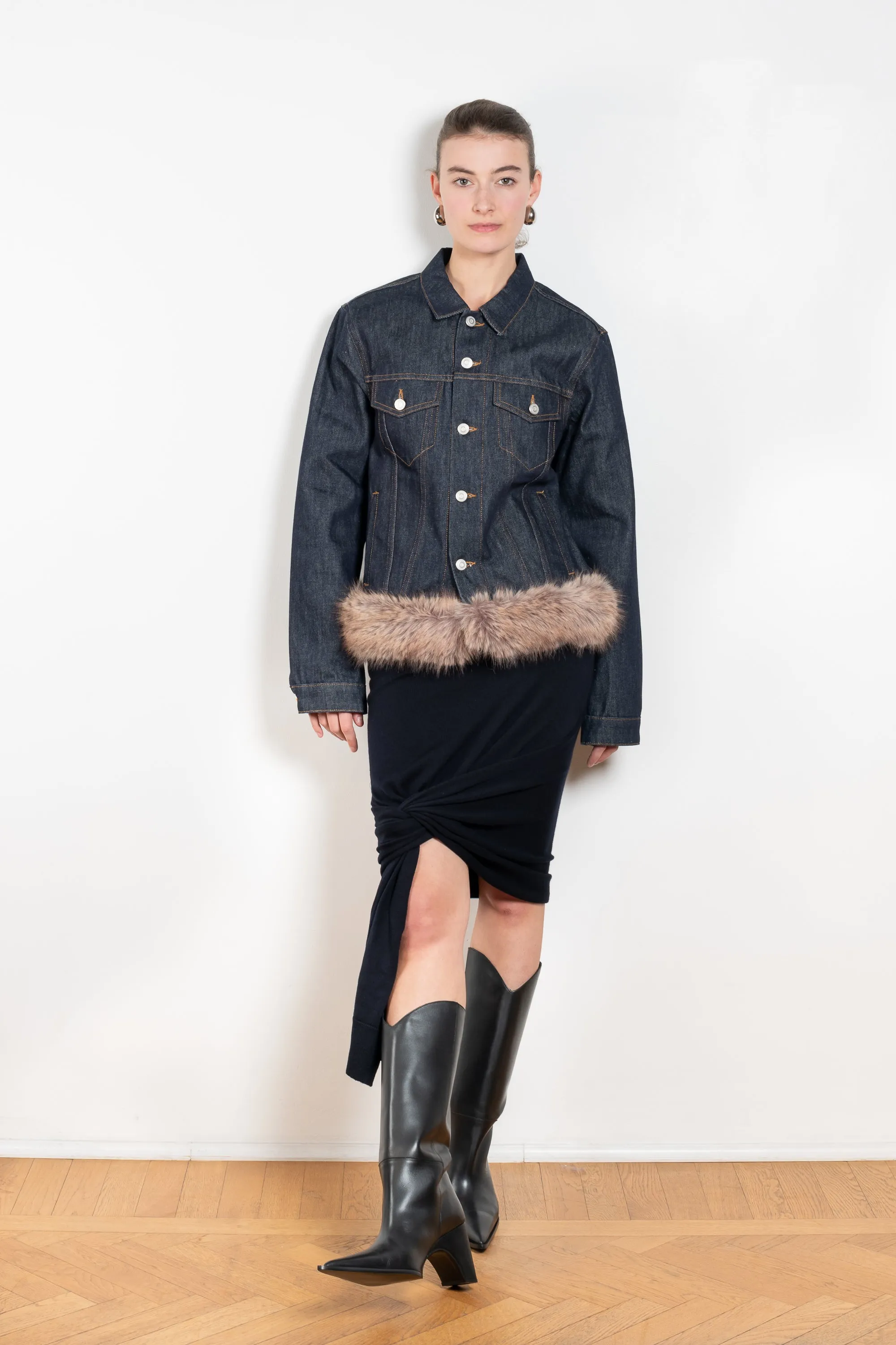 Faux Fur Hem Denim Jacket