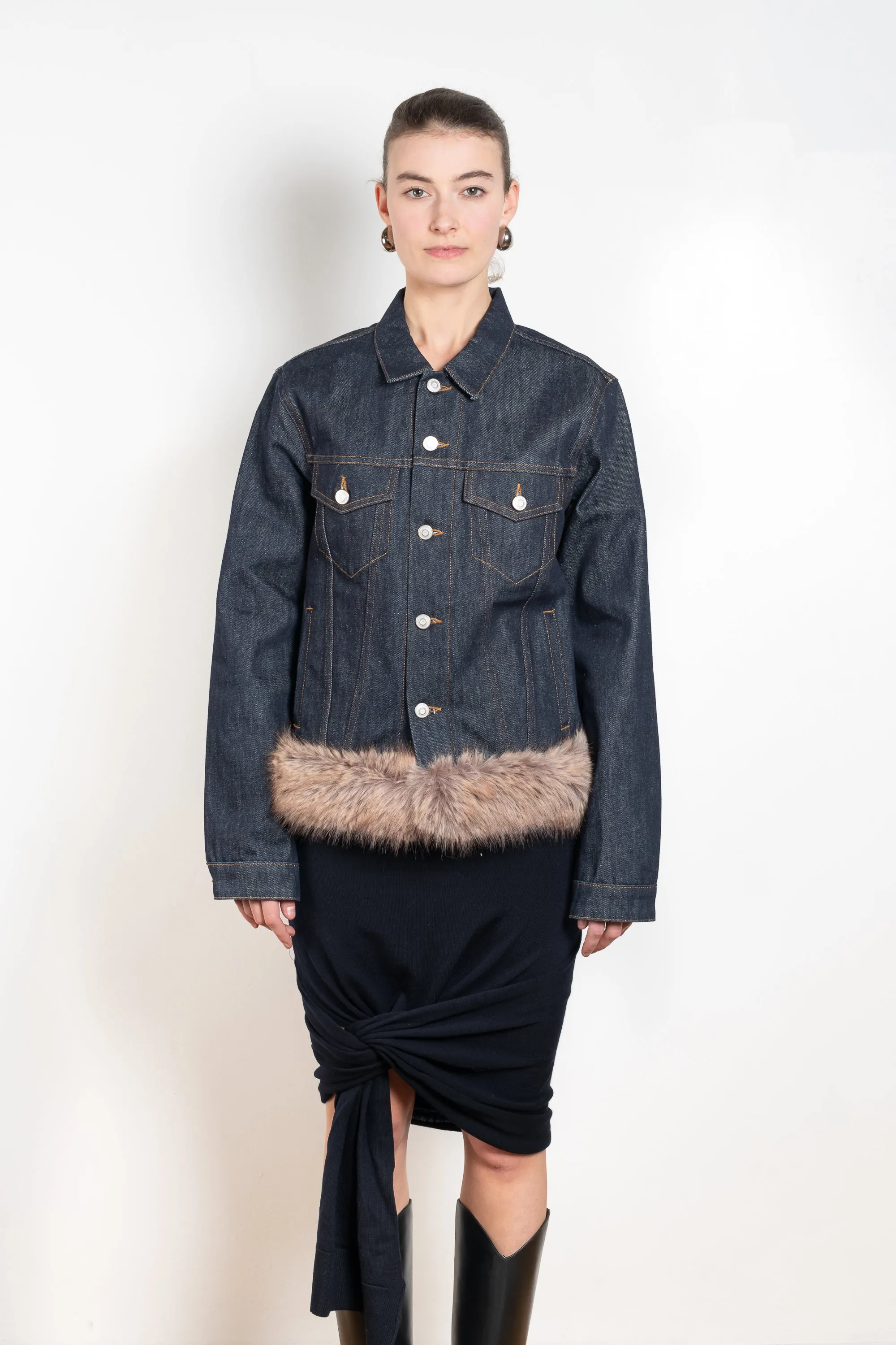 Faux Fur Hem Denim Jacket